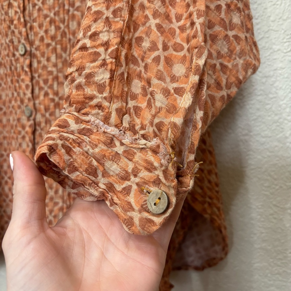 FREE PEOPLE INTIMATELY LINEN BUTTON UP TUNIC Medium Boho Coastal Grandma Hippie - Picture 4 of 9